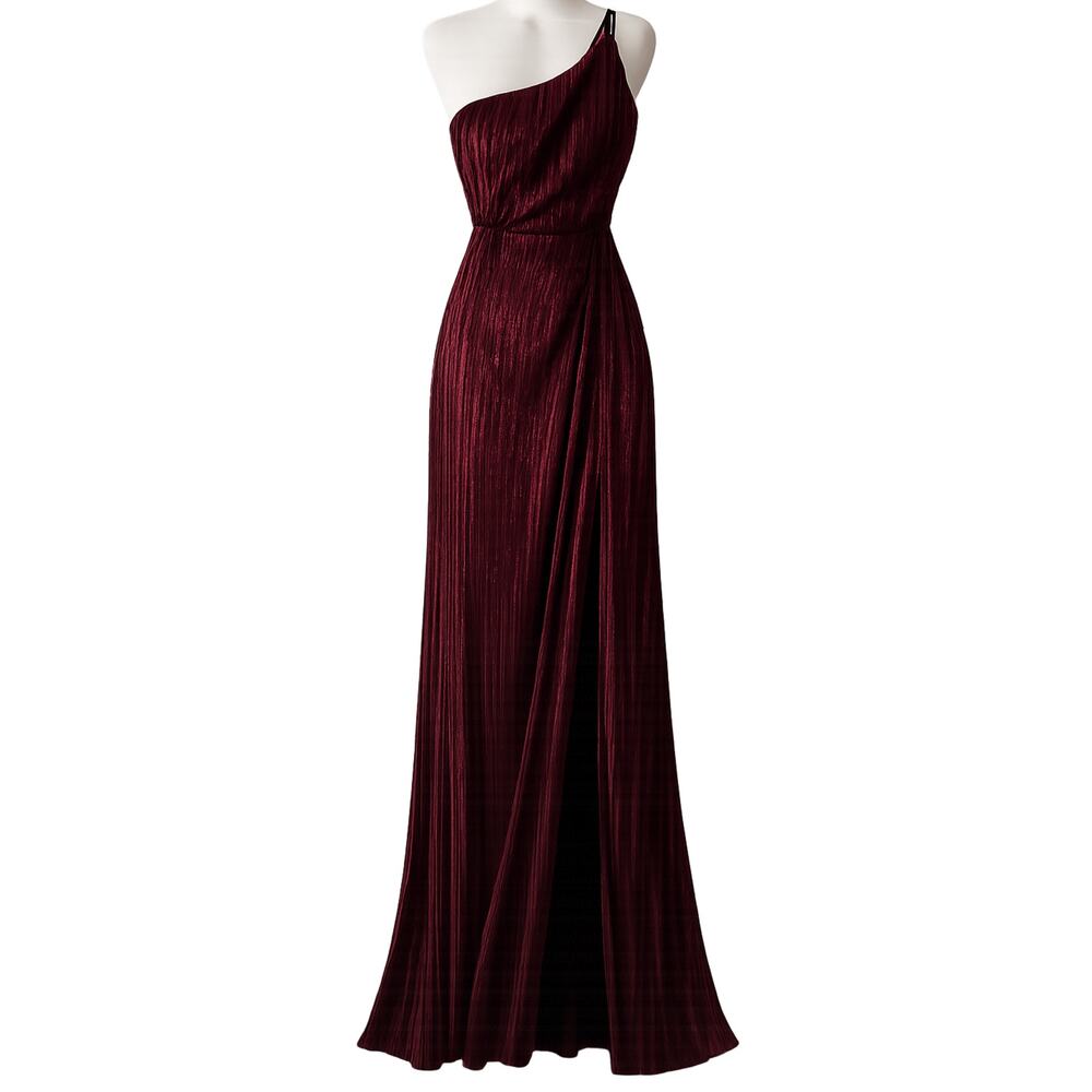 Lulus NWT Burgundy Red Sparkly Shimmer Velvet One Shoulder Maxi Dress Size XS